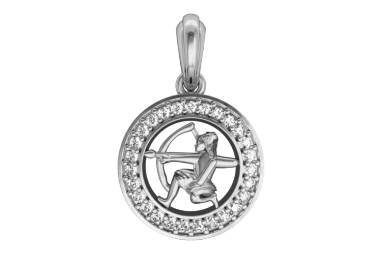 Sagittarius Charm Pendant studded with Diamonds in 92.5 Silver